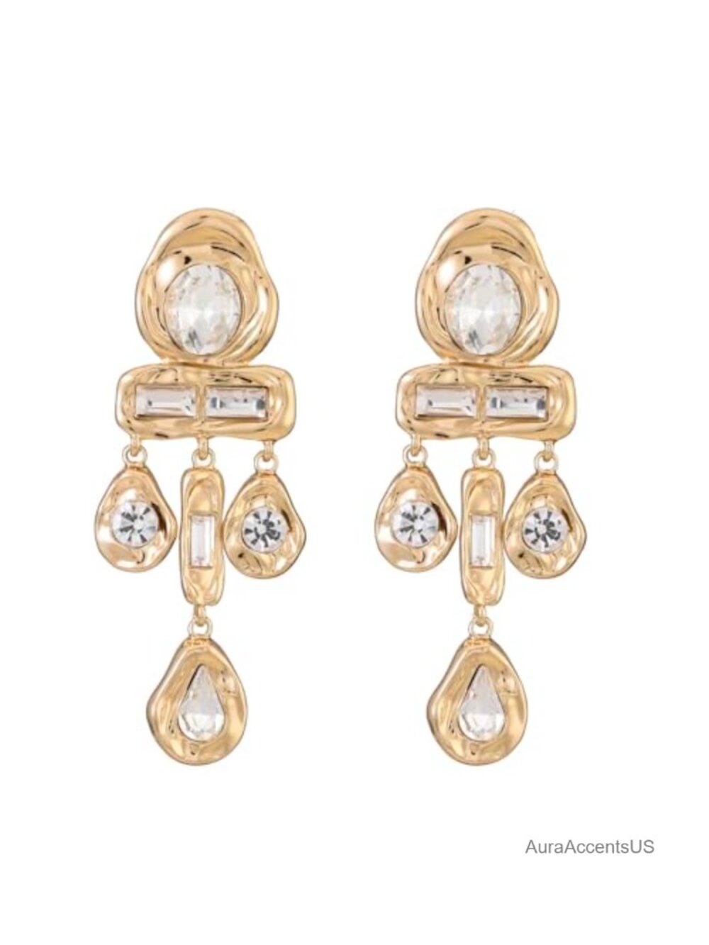Gold-Tone Crystal Drop Dangle Earrings Cascading Teardrop Formal